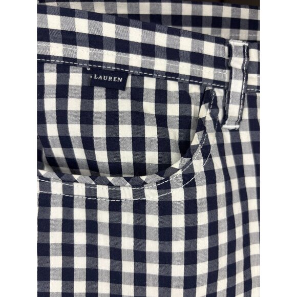 LAUREN RALPH LAUREN Cropped Pant Womens 8P Navy White Check Stretch - Picture 7 of 8
